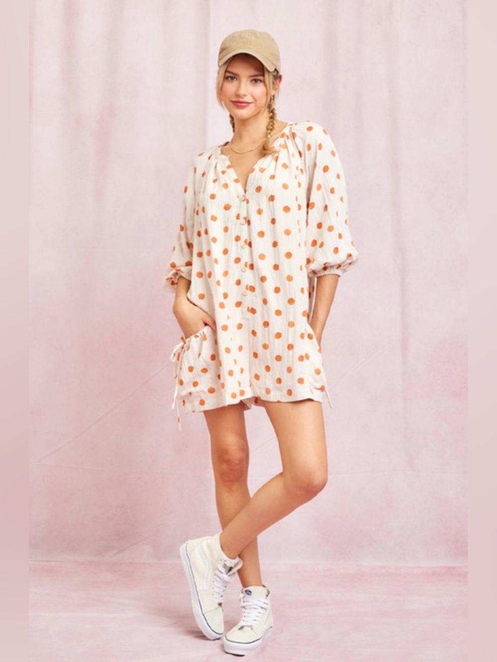 205. Polka Dot V-Neck Romper